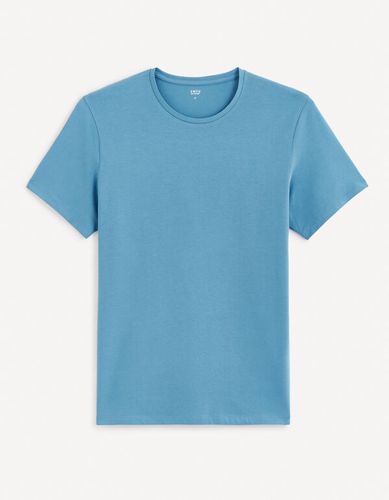 T-shirt col rond coton stretch - bleu - celio - Modalova