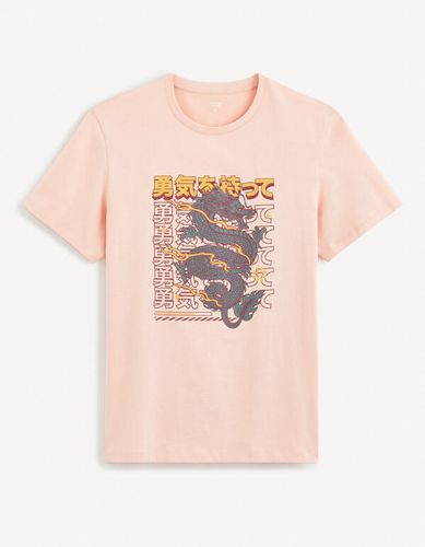 T-shirt col rond straight 100% coton - rose - celio - Modalova