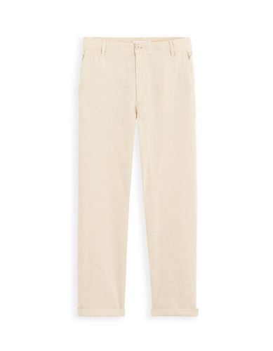 Pantalon straight en lin et coton - beige - camaieu - Modalova