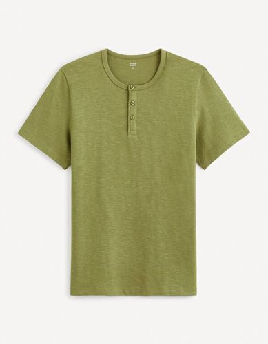 T-shirt col henley en coton - kaki - celio - Modalova