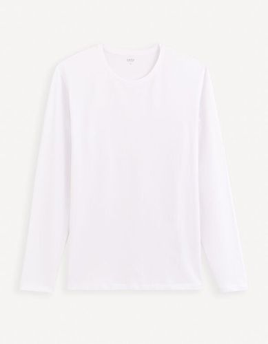 T-shirt manches longues col rond slim coton stretch - celio - Modalova