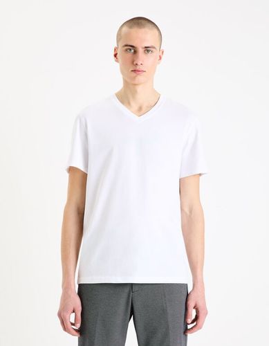 T-shirt col V 100% coton -blanc - celio - Modalova