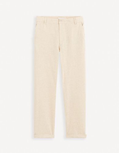 Pantalon straight en lin et coton - beige - celio - Modalova