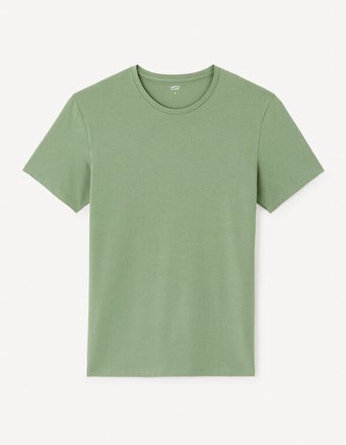 T-shirt col rond en coton stretch - vert - celio - Modalova