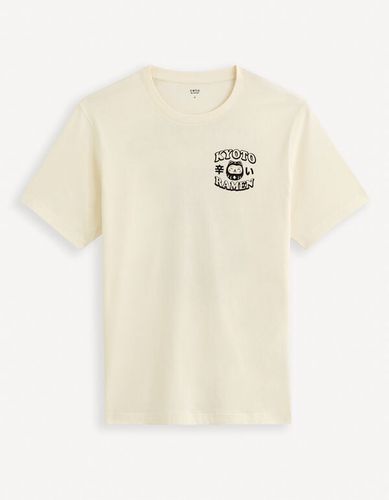 T-shirt col rond imprimé en coton - ecru - celio - Modalova