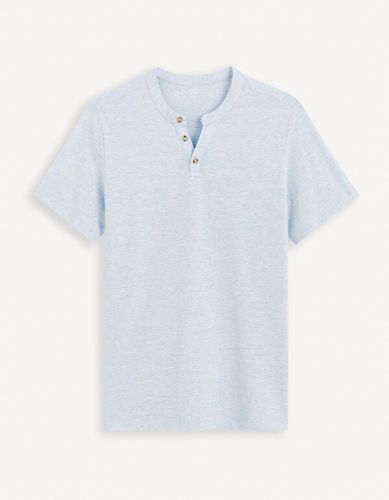 T-shirt col henley coton mélangé - bleu clair - celio - Modalova
