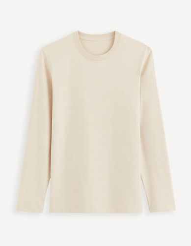 T-shirt col rond 100% coton -beige - celio - Modalova