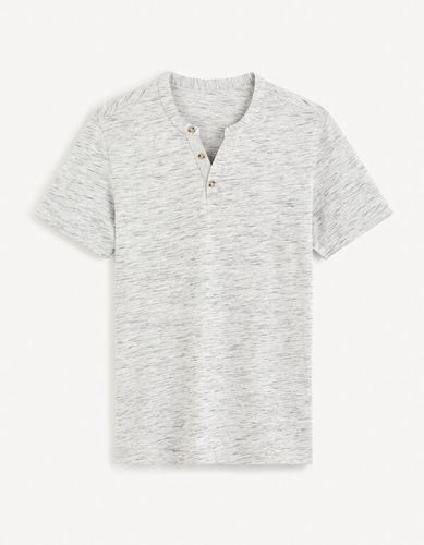 T-shirt col henley coton mélangé -gris - celio - Modalova