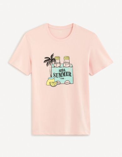 T-shirt col rond en coton - rose - celio - Modalova