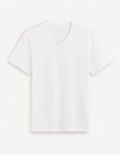 T-shirt col v en coton - blanc - celio - Modalova