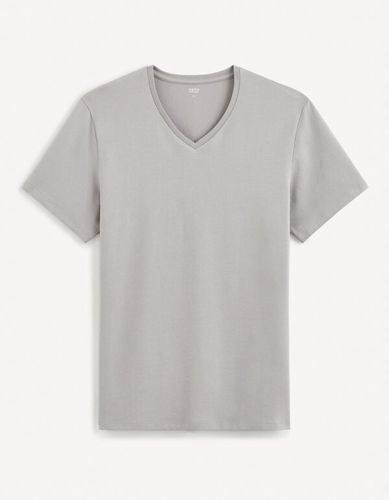 T-shirt col V coton stretch - gris moy - celio - Modalova