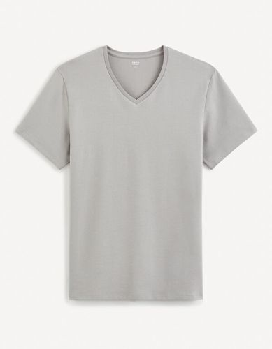 T-shirt col V slim stretch - gris moyen - celio - Modalova