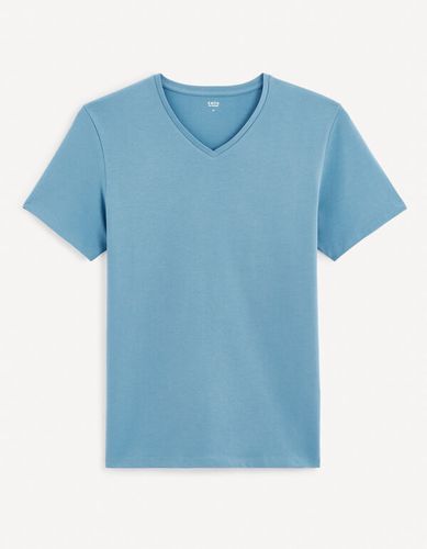 T-shirt col V coton stretch - bleu - celio - Modalova
