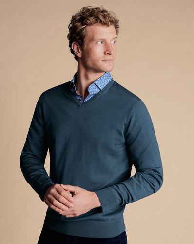 Pull À Col En V En Mérinos - Pétrole par - Charles Tyrwhitt - Modalova