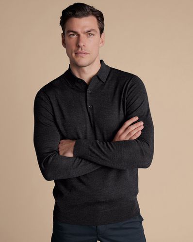 Pull En Laine Mérinos À Col Polo - Anthracite par - Charles Tyrwhitt - Modalova