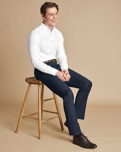 Pantalon Extensible En Laine À Motif Petit Pied-De-Poule - Acier par - Charles Tyrwhitt - Modalova