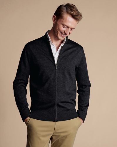 Cardigan En Mérinos Pur À Fermeture Éclair - Anthracite par - Charles Tyrwhitt - Modalova