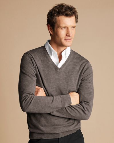 Pull À Col En V En Mérinos - Moka en par - Charles Tyrwhitt - Modalova