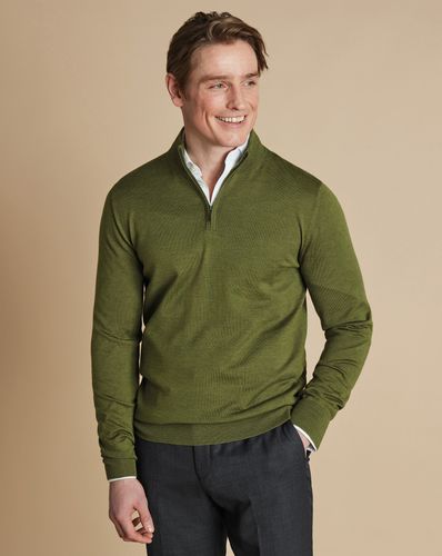 Pull À Col Zippé En Mérinos - Vert Mousse en par - Charles Tyrwhitt - Modalova