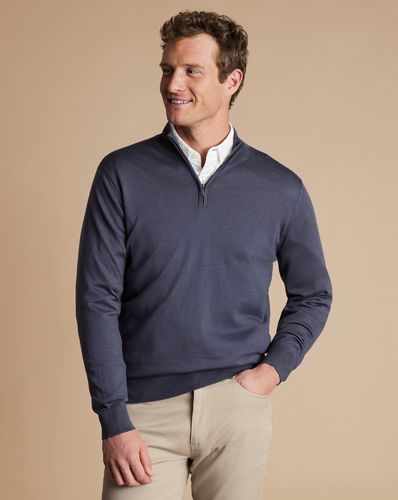 Pull À Col Zippé En Mérinos - Mauve Foncé en par - Charles Tyrwhitt - Modalova