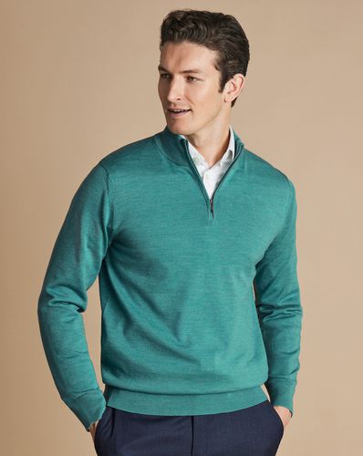 Pull Col Zippé En Mérinos - Sarcelle par - Charles Tyrwhitt - Modalova