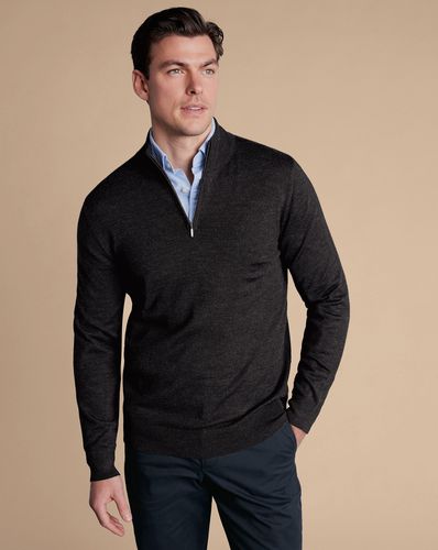 Pull À Col Zippé En Mérinos - Anthracite Foncé en par - Charles Tyrwhitt - Modalova