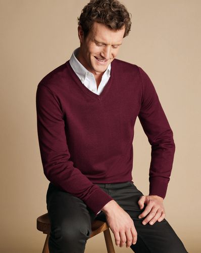 Pull À Col En V En Mérinos - Bordeaux en par - Charles Tyrwhitt - Modalova