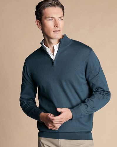 Pull À Col Zippé En Mérinos - Pétrole par - Charles Tyrwhitt - Modalova