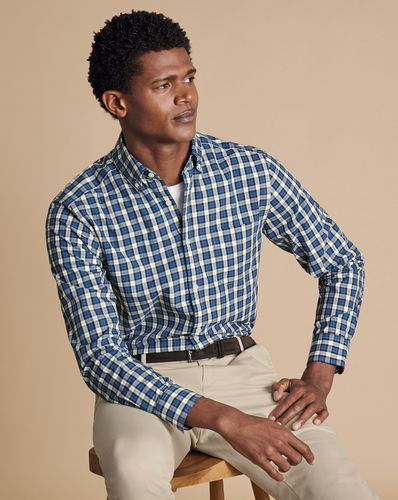 Chemise En Popeline Extensible À Motif Écossais À Col Boutonné Sans Repassage - Océan par - Charles Tyrwhitt - Modalova