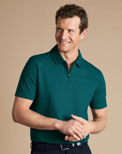 Polo Performance En Piqué À Col À Fermeture Éclair - Bleu Sarcelle en par - Charles Tyrwhitt - Modalova