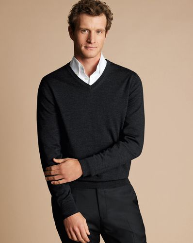 Pull À Col En V En Mérinos - Anthracite Foncé en par - Charles Tyrwhitt - Modalova