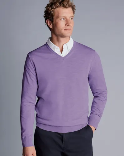 Pull Col En V En Laine Mérinos - Lavande en par - Charles Tyrwhitt - Modalova