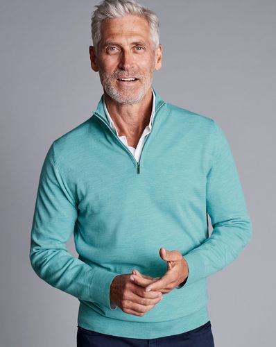 Pull À Col Fermeture Éclair En Laine Mérinos - Vert D'eau en par - Charles Tyrwhitt - Modalova