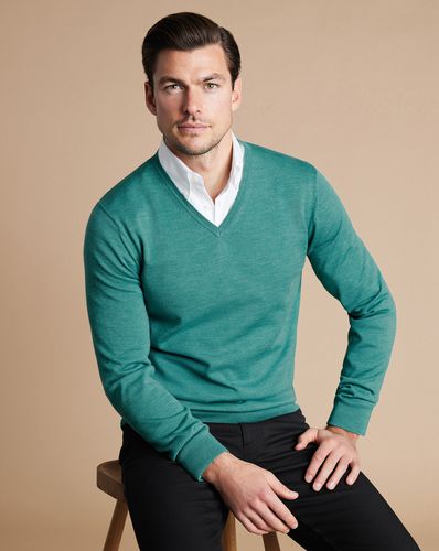 Pull Col V En Mérinos - Sarcelle par - Charles Tyrwhitt - Modalova