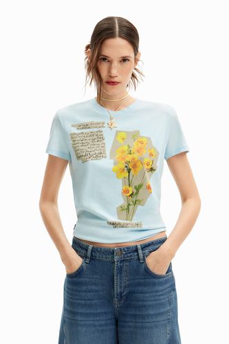 T-shirt à manches courtes avec des fleurs et des phrases - Desigual - Modalova
