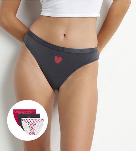 Lot de 3 slips en coton stretch motifs coeurs Les Pockets - DIM - Modalova