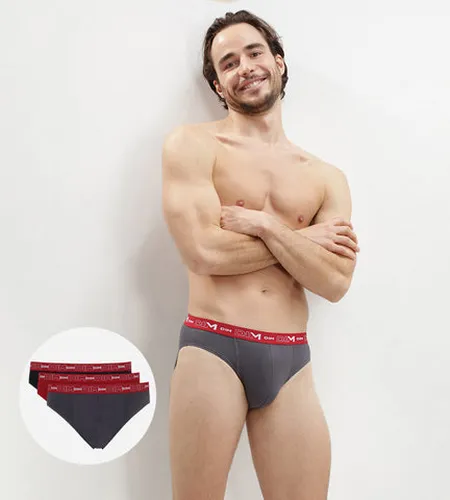 Lot de 3 slips , rouge chili et noir Coton Stretch - DIM - Modalova
