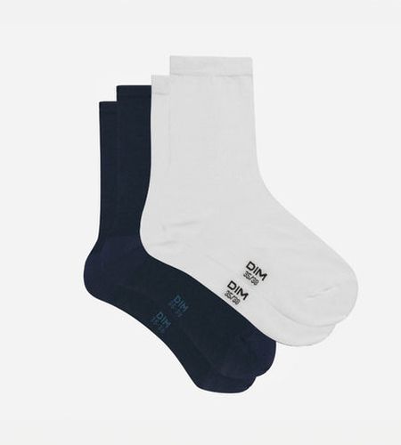 Lot de 2 paires de chaussettes Bleu Cachemire Gris Basic Coton - Féminin - Taille 35/38 - DIM - Modalova