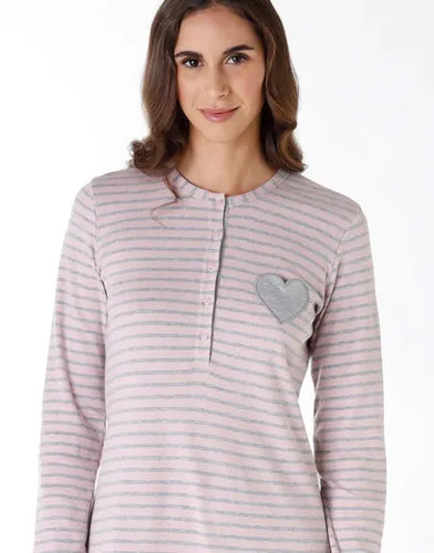 Chemise de nuit en interlock 100% coton, rayée et gris - Lovable - Modalova