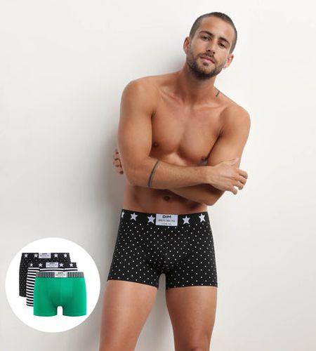 Lot de 3 boxers coton stretch à imprimés pois rayures Vibes - DIM - Modalova