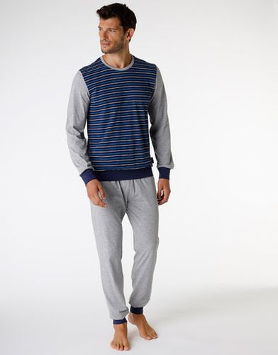 Pyjama long en jersey, rayé et gris chiné - Masculin - Taille XXL - Lovable - Modalova