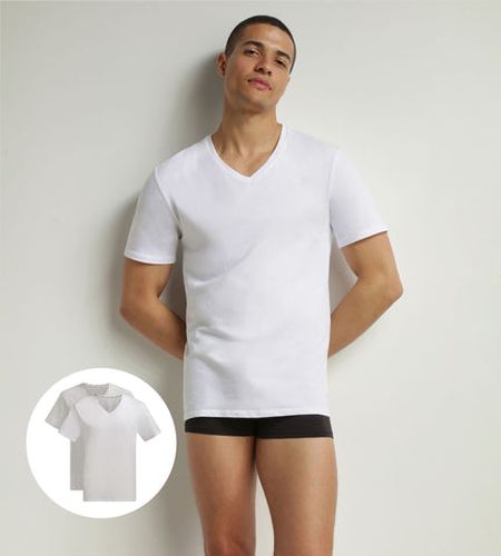 Lot de 2 t-shirts en coton bio Blanc à col V Good - DIM - Modalova