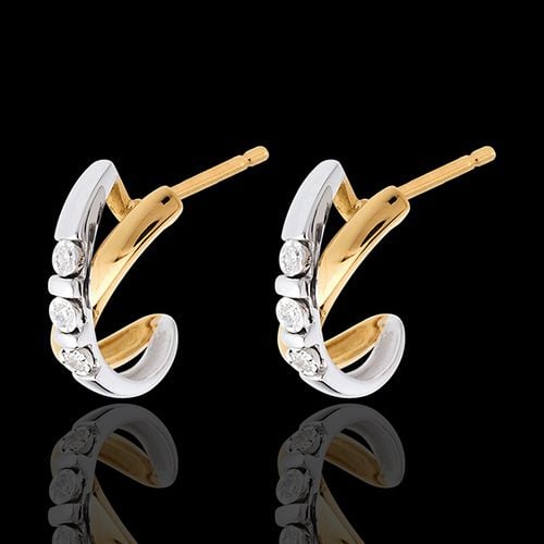 Boucles d'oreilles trilogie cerceau - 6 diamants - or blanc et or jaune 18 carats - Edenly - Modalova