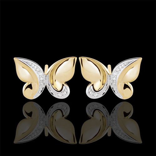 Boucles d'oreilles Balade Imaginaire - Papillon Cascade - or blanc et or jaune 9 carats et diamants - Edenly - Modalova