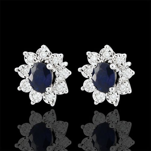 Boucles d'oreilles Eternel Edelweiss - Marguerite Illusion - saphir et diamants - or blanc 9 carats - Edenly - Modalova