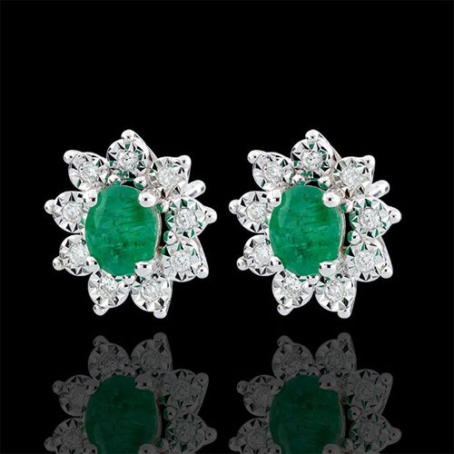 Boucles d'oreilles Eternel Edelweiss - Marguerite Illusion - émeraude et diamants - or blanc 9 carats - Edenly - Modalova