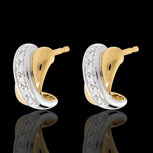 Boucles d'oreilles Tandem paves 12 diamants - or blanc et or jaune 18 carats - Edenly - Modalova
