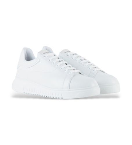 EM003663_AF19999 Baskets en cuir strié (45), Plat, Lacets, Casuel - Emporio Armani - Modalova