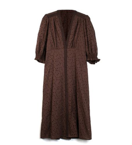 TF2111 Robe brodée marron (42), Casuel, Coton, Manche courte - Twinset - Modalova
