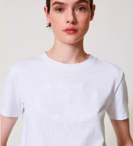 TP2072 T-shirt avec plaque T ovale avec strass (XS), Casuel, Coton, Manche courte - Twinset - Modalova